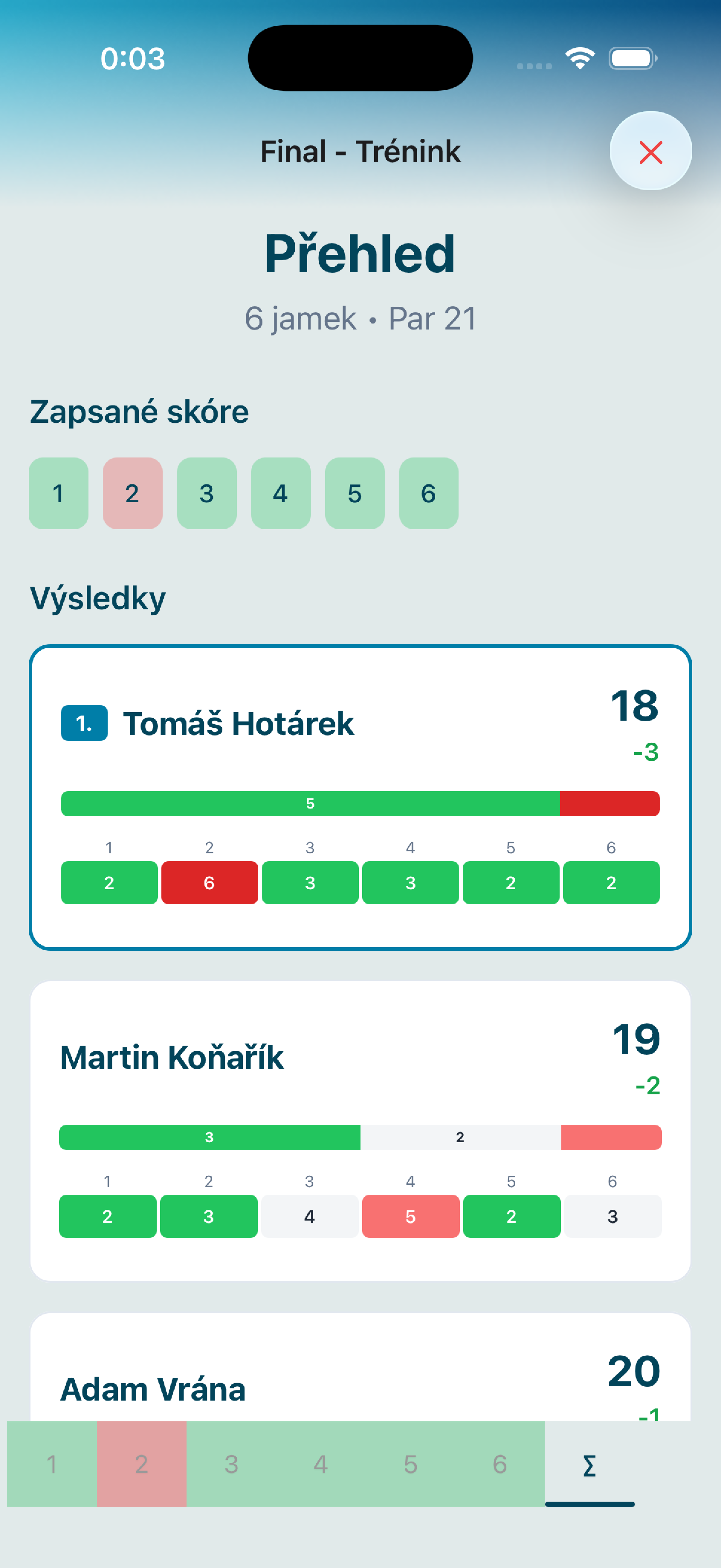 Skórkarta – záznam skóre během hry